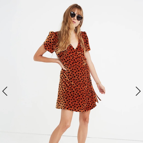 Madewell Dresses & Skirts - Madewell Women’s Velvet Bronze Leopard Dot Wrap Dress, Size Medium